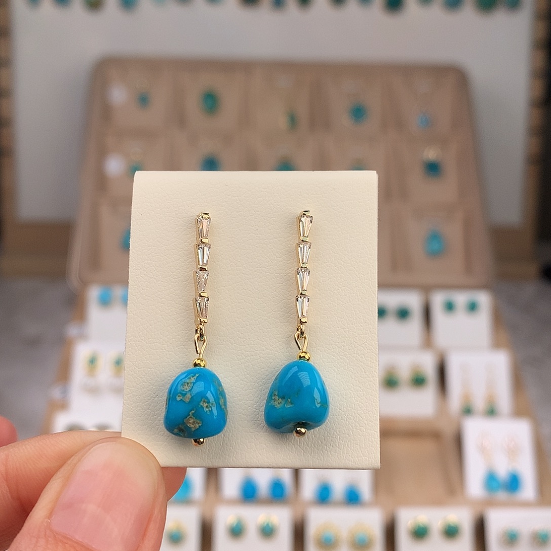 绿松石银S925镶嵌耳饰