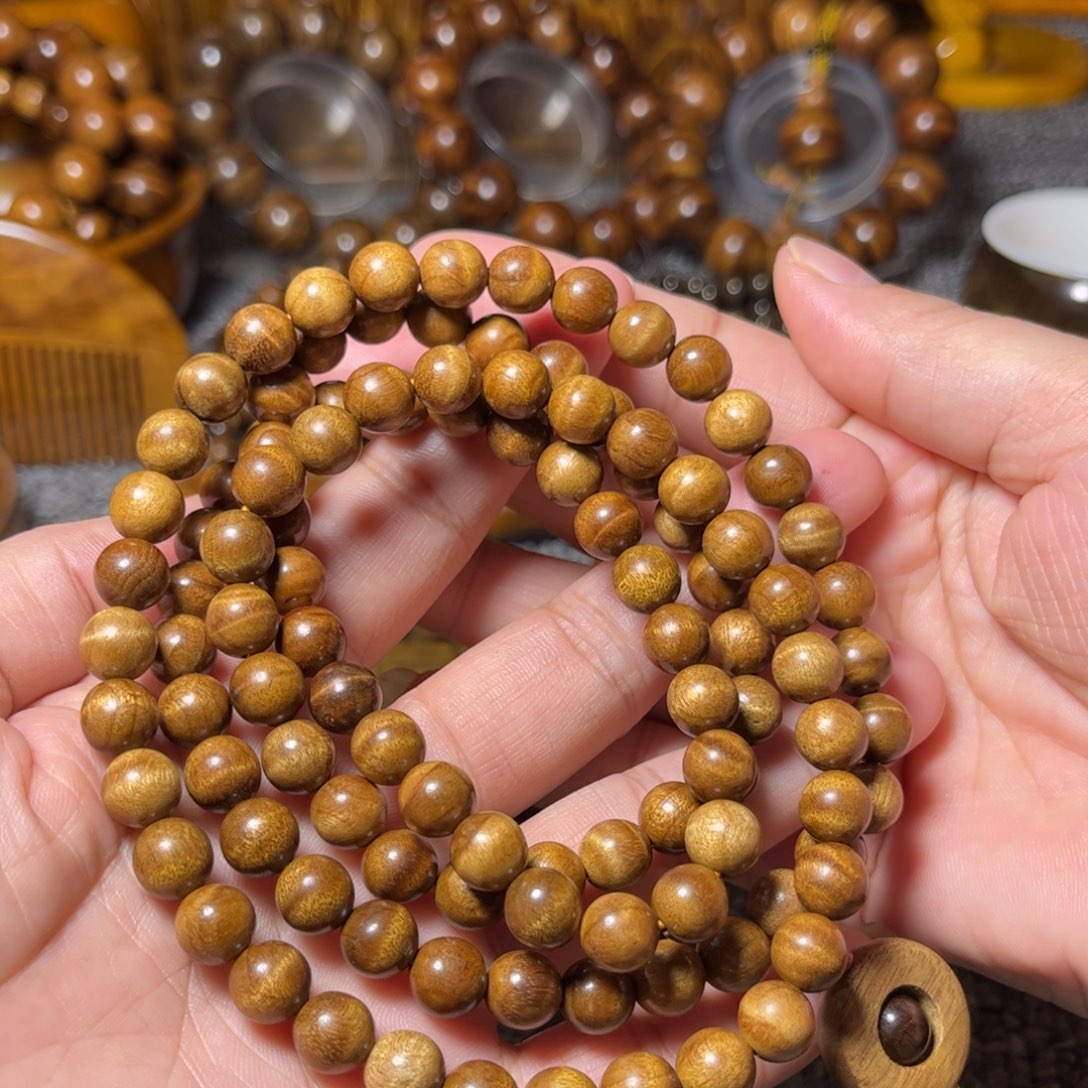 金丝楠枯木花纹佛珠0.8