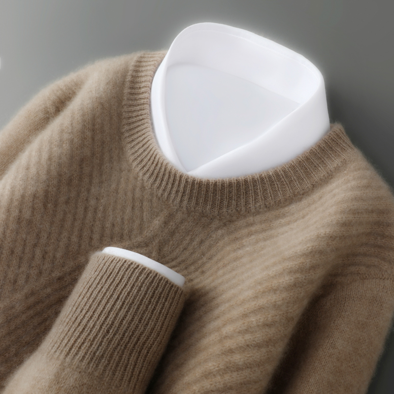 【支持质检】100%纯羊毛七针双股男士圆领商务套衫秋冬加厚保暖毛衣