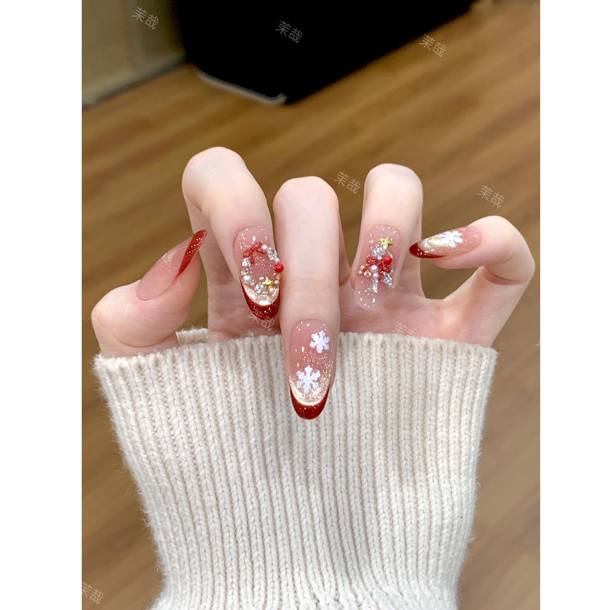 茉哉III现货【圣诞派对】纯手工定制美甲拆卸穿戴甲A5060