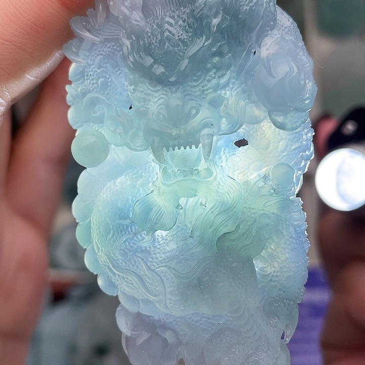 定制翡翠未镶嵌翡翠冰蓝紫龙牌