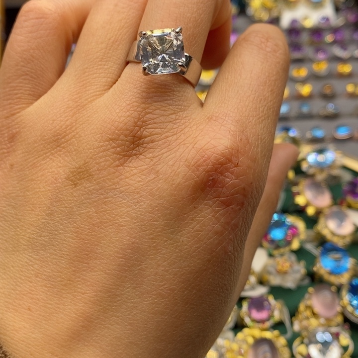 水晶戒指银S925镶嵌天然水晶戒指