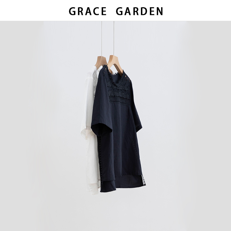 GRACE GARDEN【法单蕾丝版！】法式蕾丝拼接镂空刺绣衫NCY5E1414