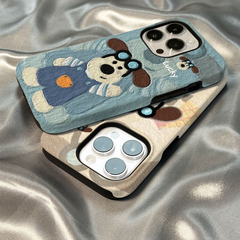 菲林二合一油画小狗适用苹果17手机壳iphone15华为oppo全包vivo54