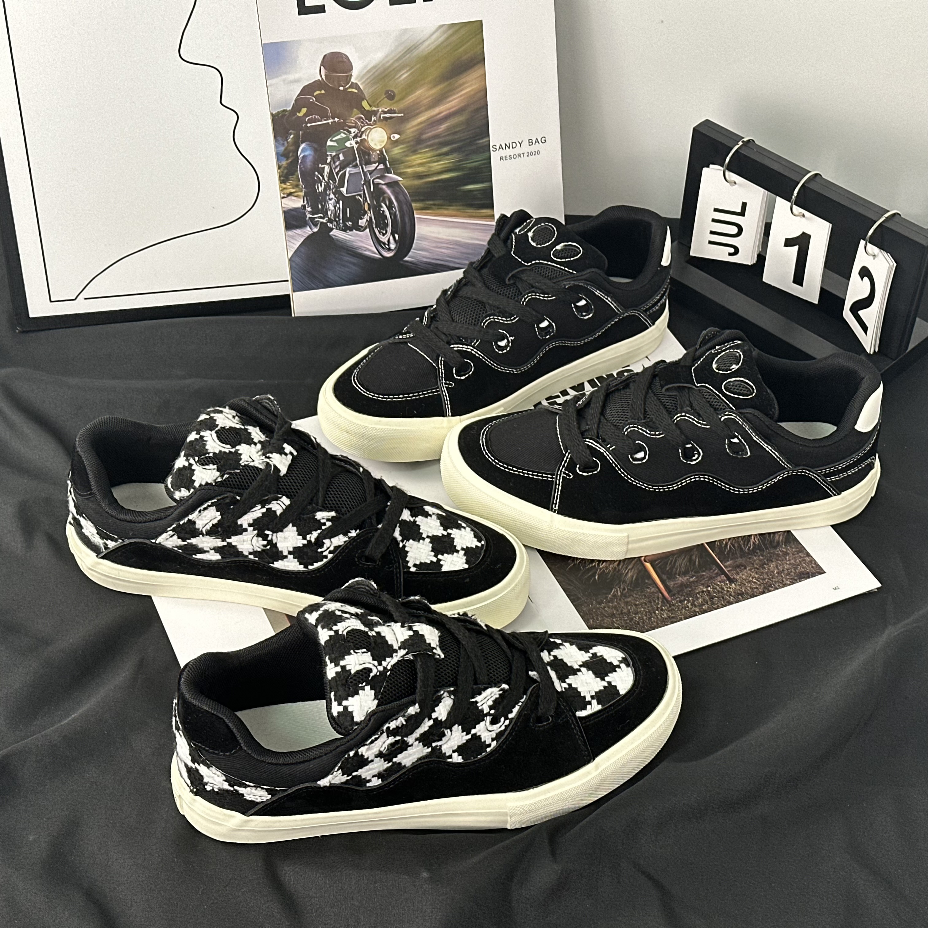 【牧小梵】2025交叉绑带男系带板鞋高低帮运动鞋男士韩版低帮潮流