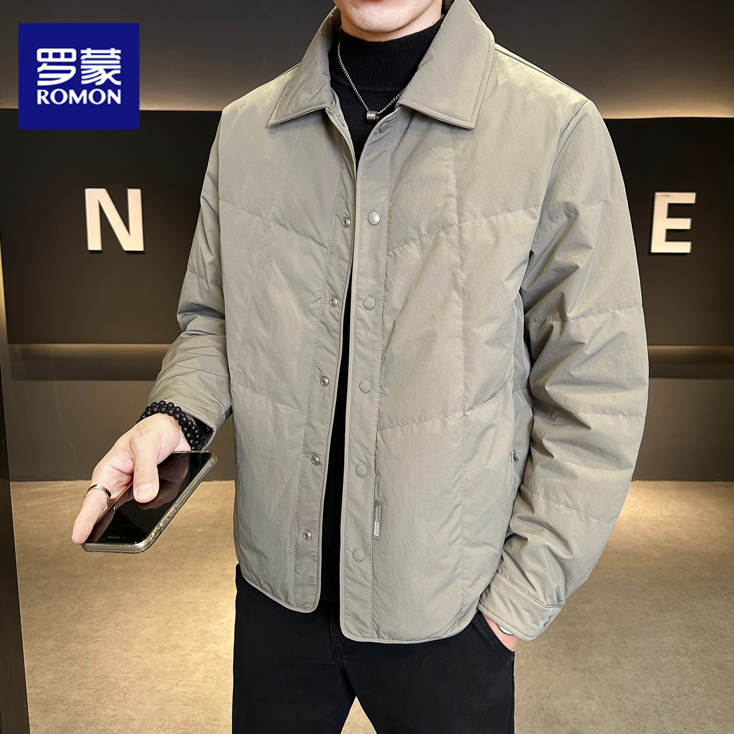 罗蒙男款轻薄鸭绒羽绒服冬季新款男装宽松保暖夹克外套男潮流