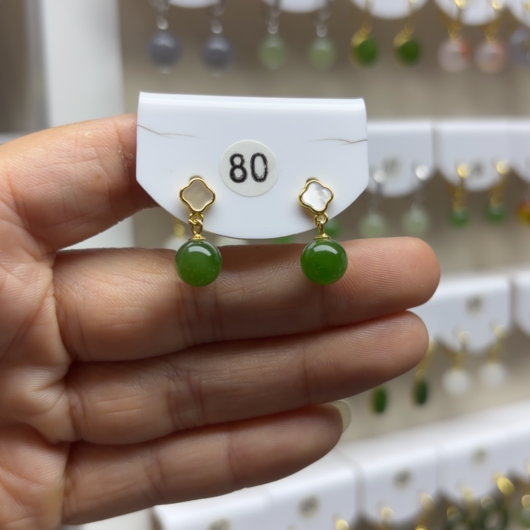 和田玉银S925镶嵌耳饰