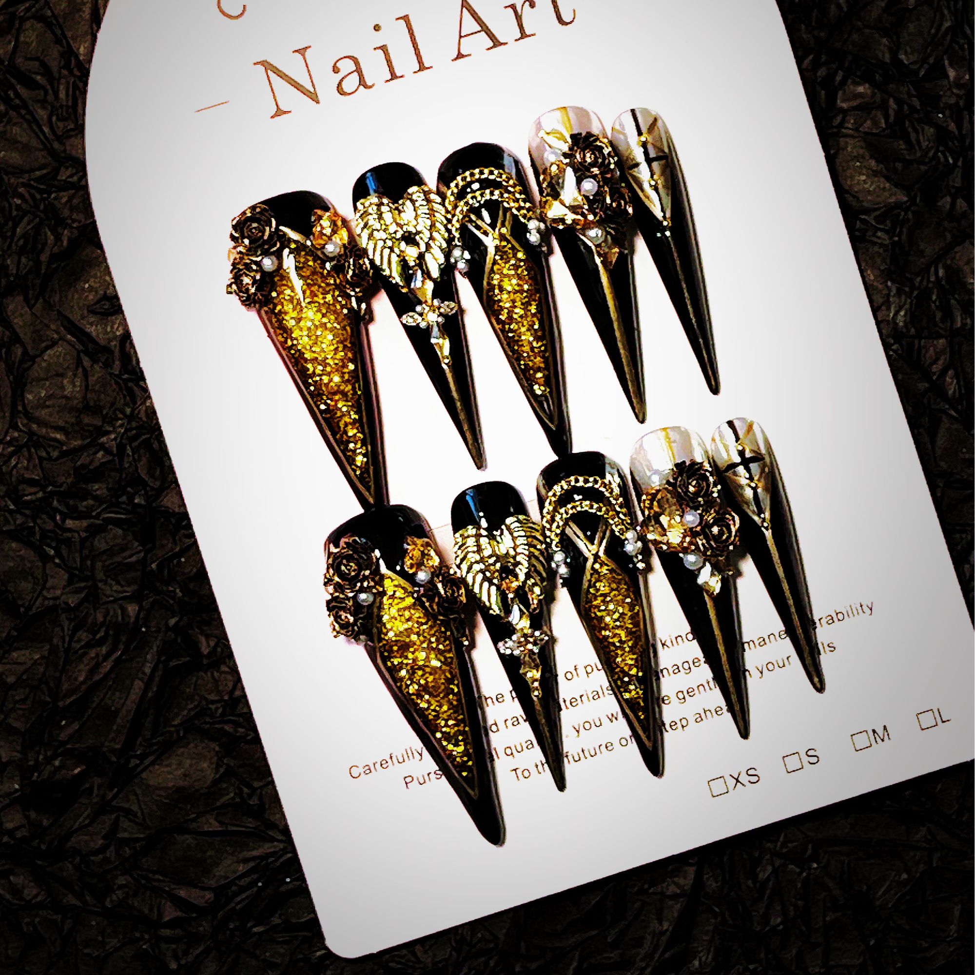 【黑天使】重工龙爪暗黑ins风穿戴甲显白四指全甲金色流沙流麻美甲