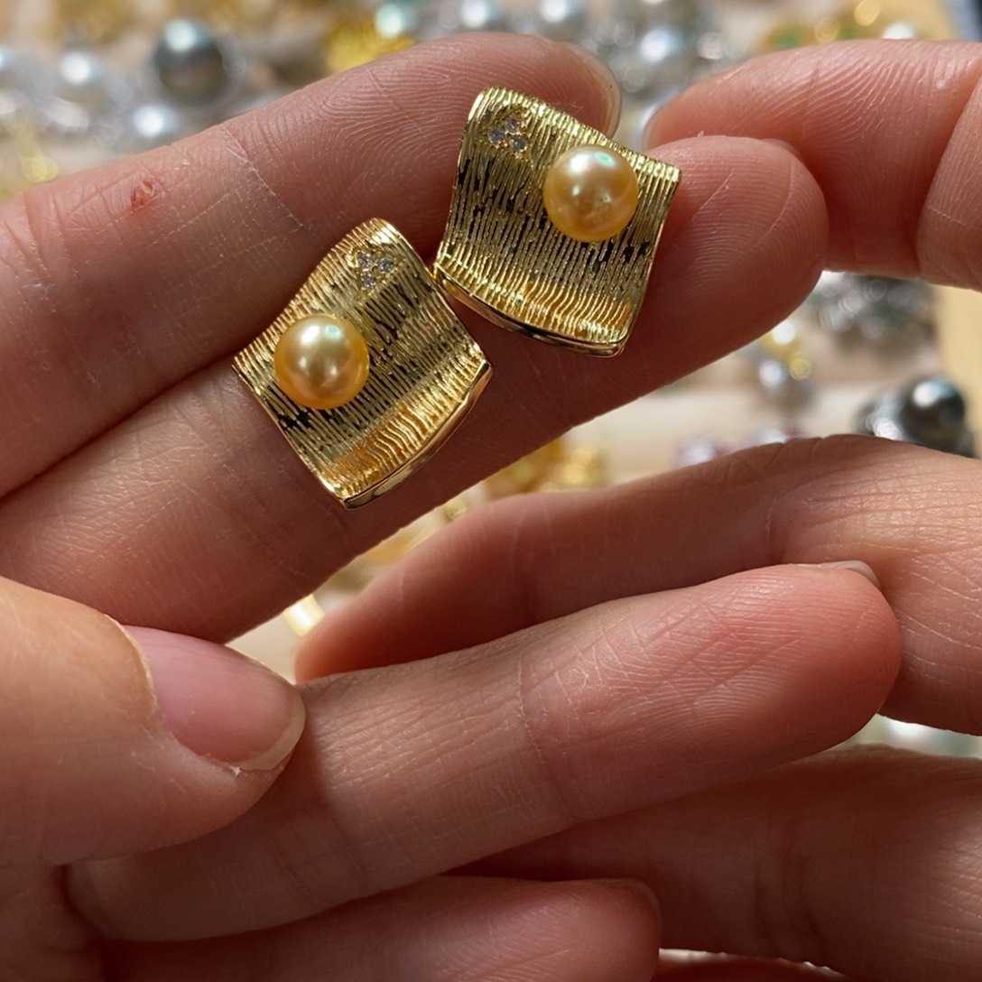 海水珍珠耳饰银S925镶嵌