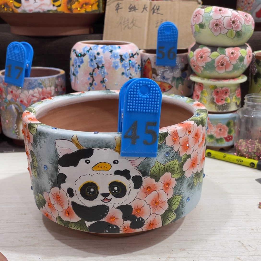 红陶熊猫多肉花盆特价