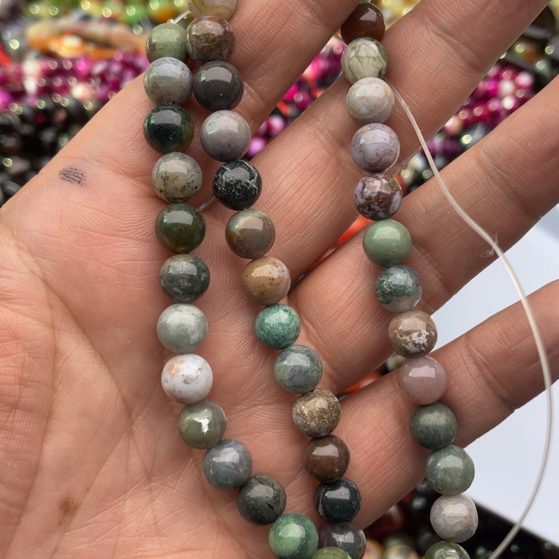 玛瑙/玉髓珠宝半成品未镶嵌一条装8mm水草玛瑙圆珠