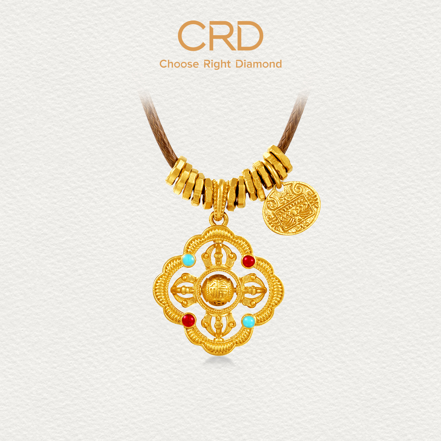CRD克徕帝足金999吊坠鎏彩工艺盘缠金编绳送礼推荐