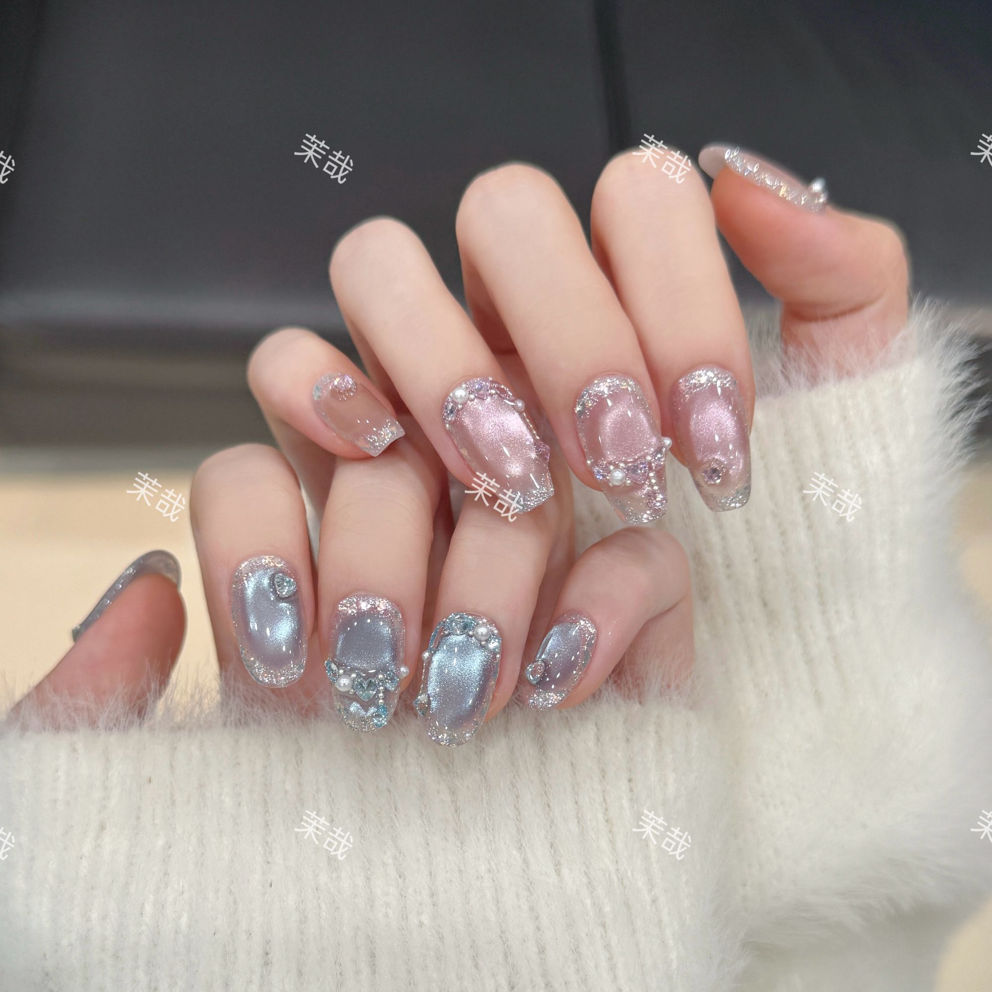 茉哉【AB甲】【玻璃海】纯手工定制美甲拆卸穿戴甲A4244