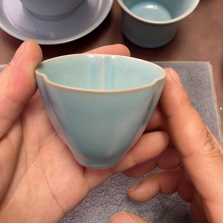 杯子天青釉 三叶草单杯