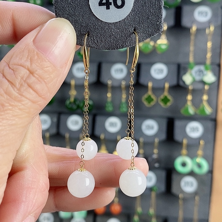 和田玉耳饰18K金镶嵌