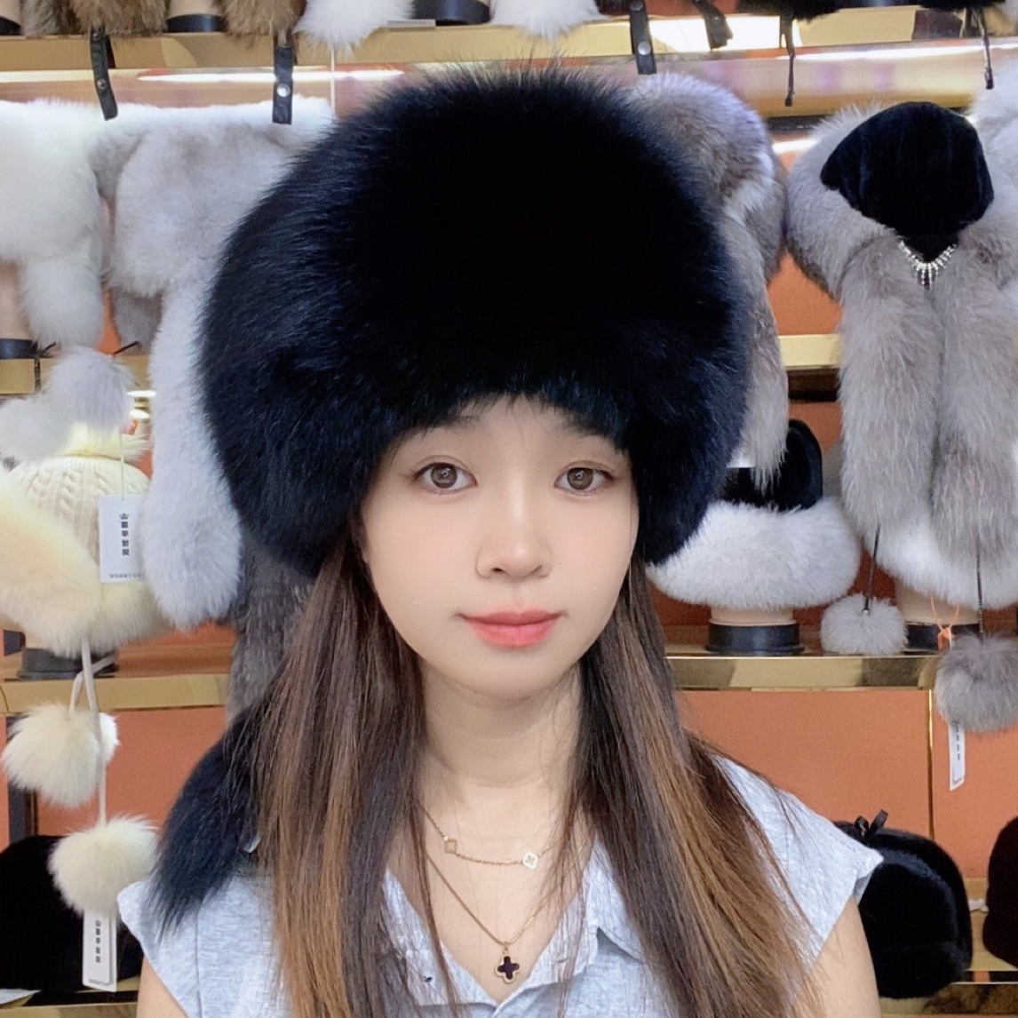 狐狸五尾帽时尚洋气女士秋冬护耳帽毛球毛绒保暖冬季防寒百搭绒帽
