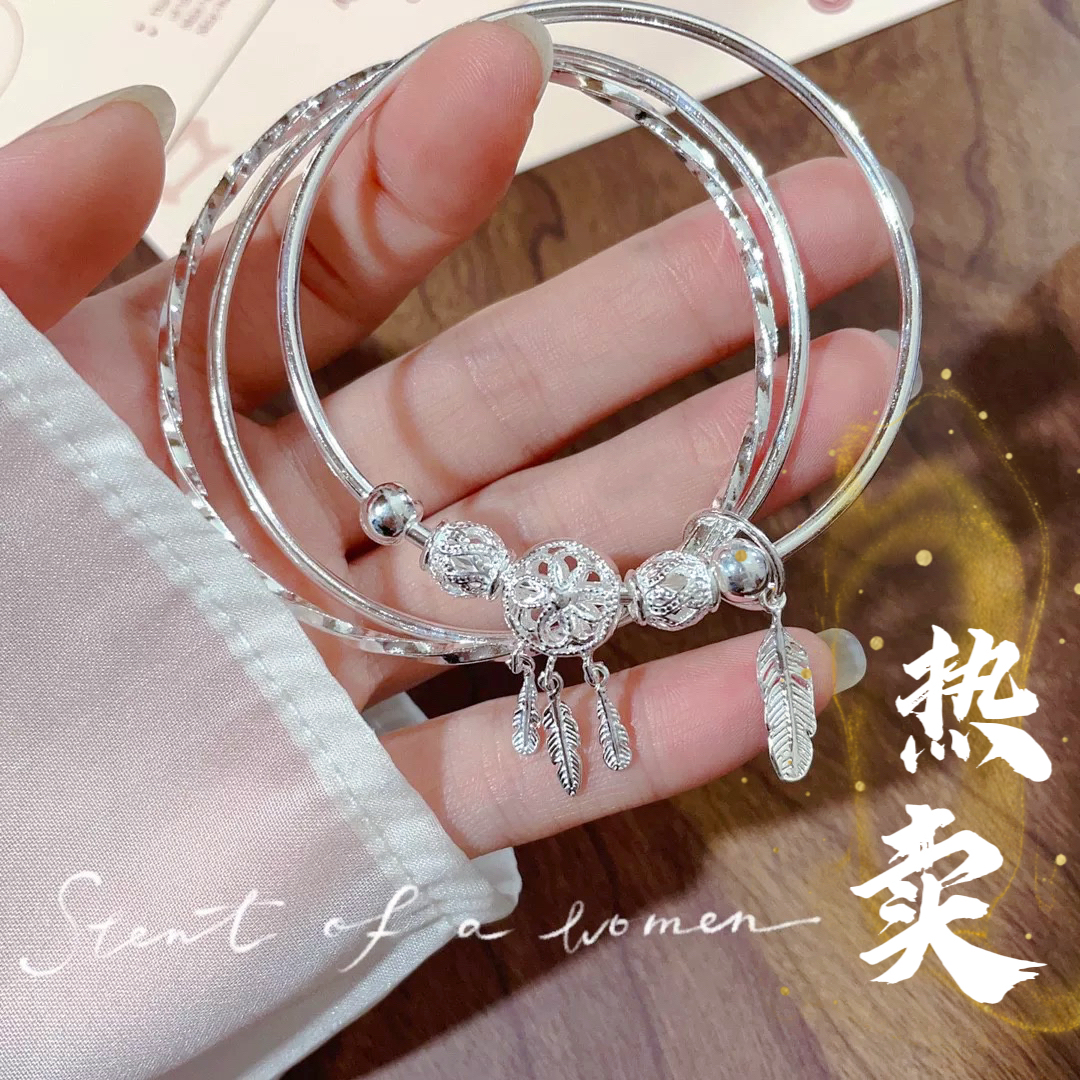 足银手镯 54号-捕梦网【三圈】手镯