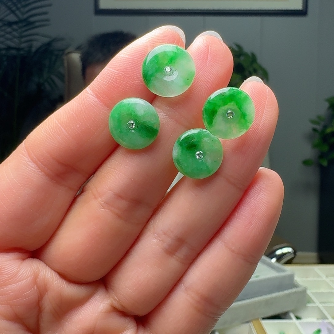 翡翠18K金镶嵌耳饰多样性发货其一