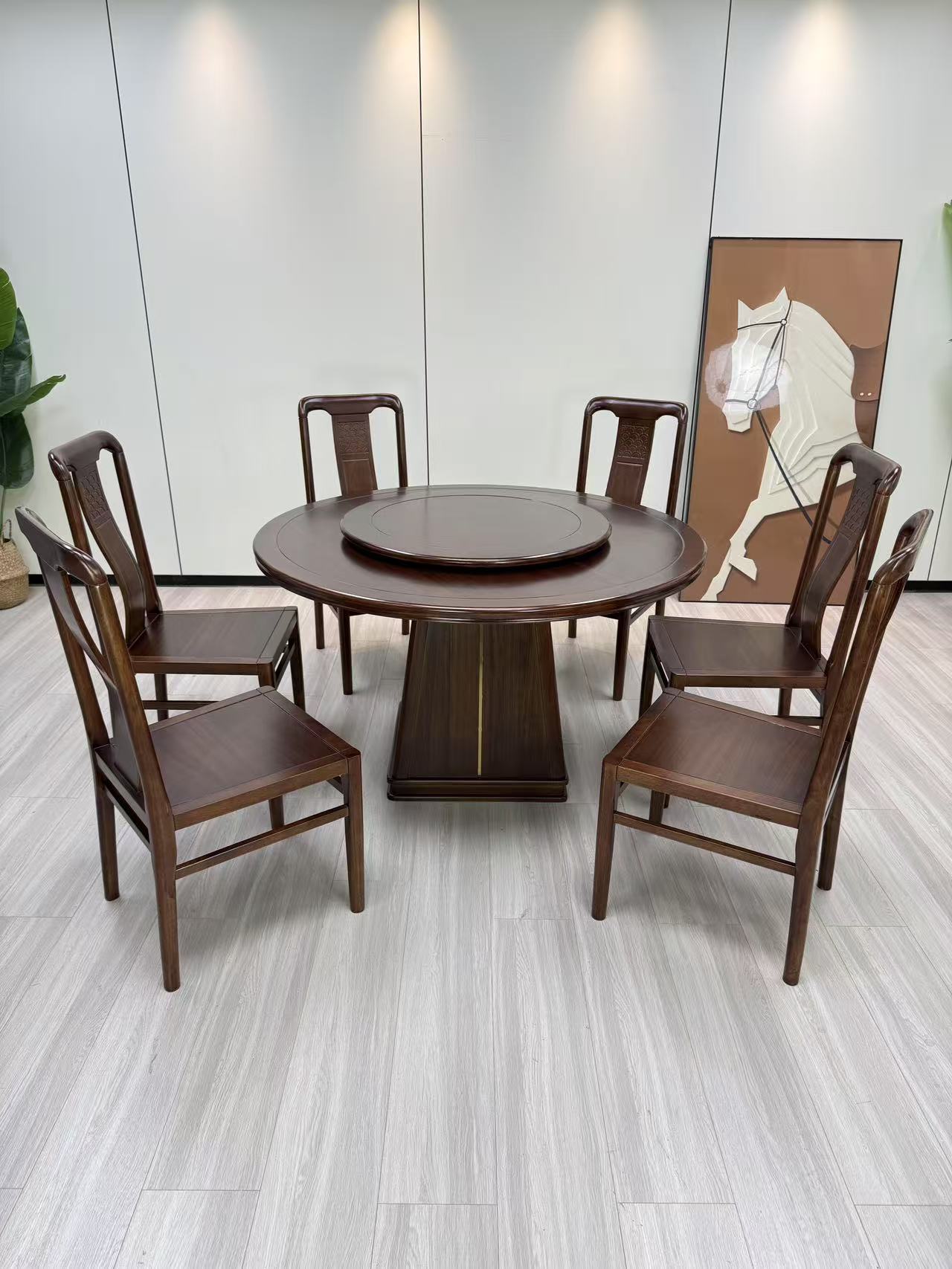 实木餐桌新中式餐桌圆桌带转盘实木圆桌乌金木家用客厅饭桌餐厅桌