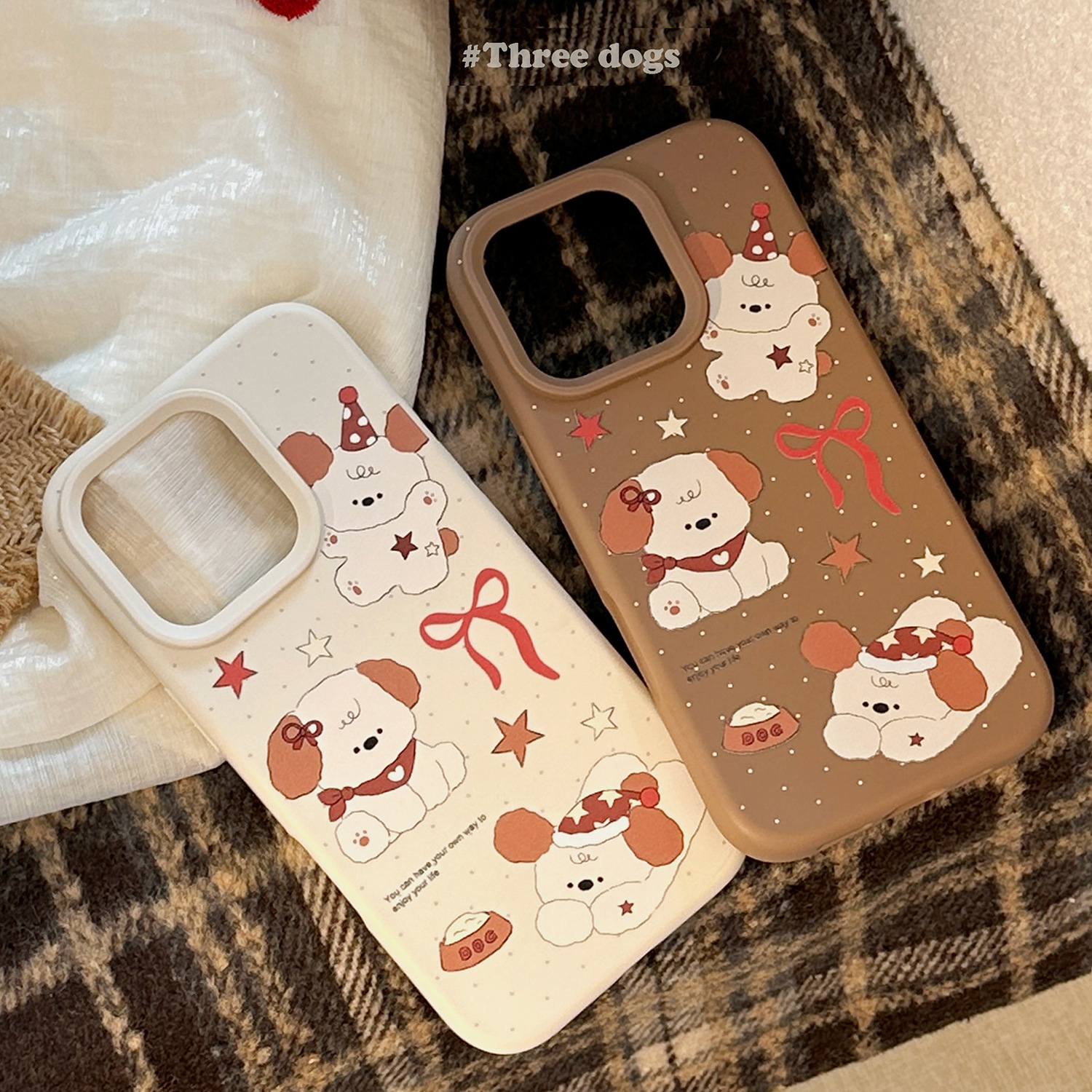 复古卡通小狗iphone15promax手机壳12苹果16适用14软防摔11秋冬棕