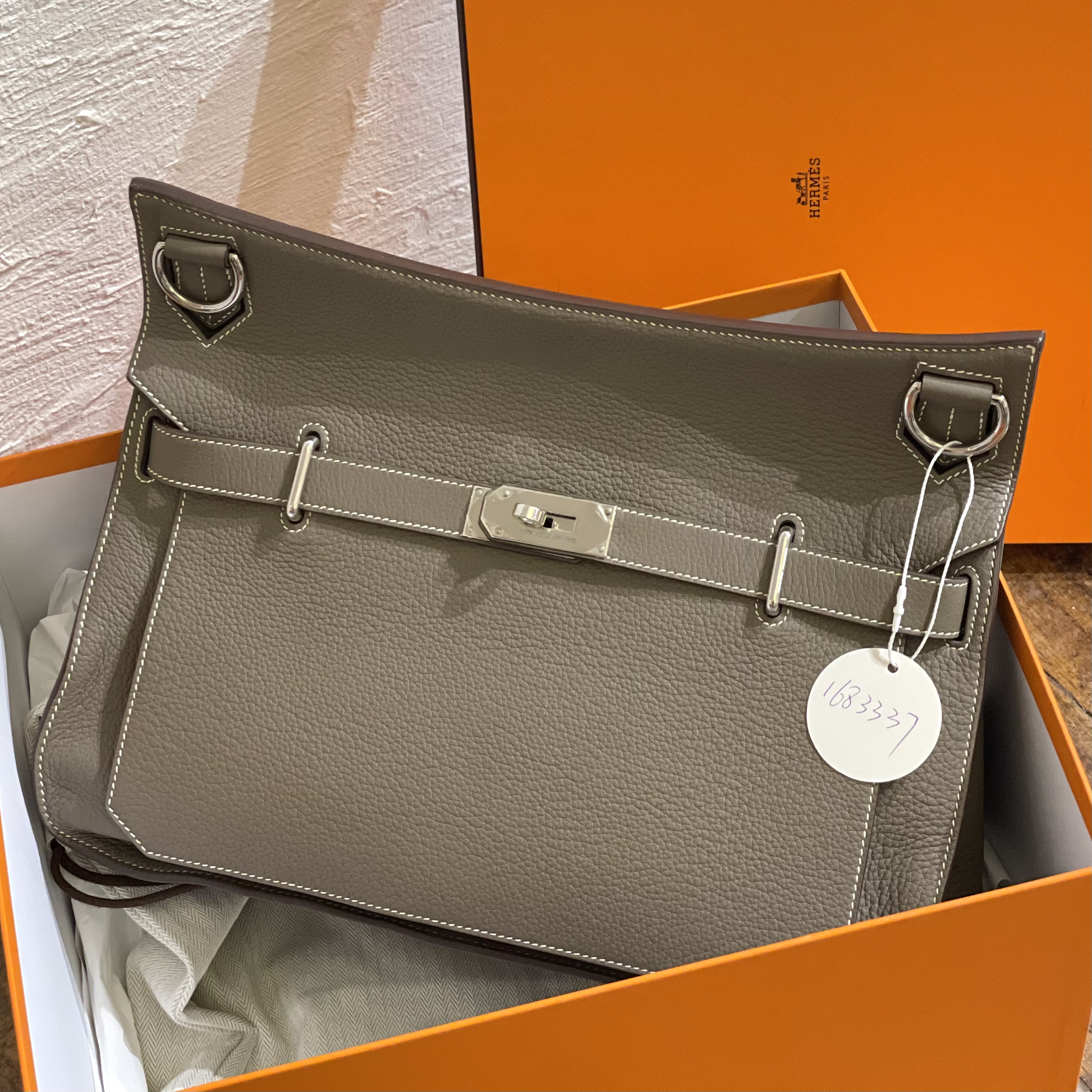 95新 Hermes/爱马仕 夏七中古大象灰JYPSIERE吉普赛单肩包1683337