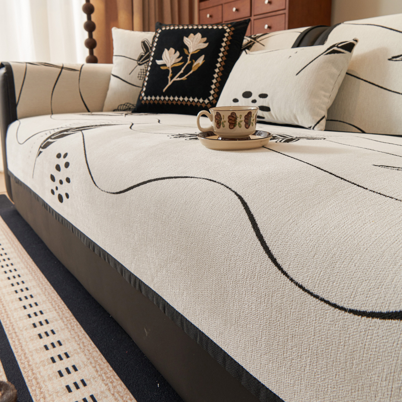 雪尼尔沙发垫四季通用防滑坐垫子轻奢皮沙发套罩靠背扶手全盖布巾