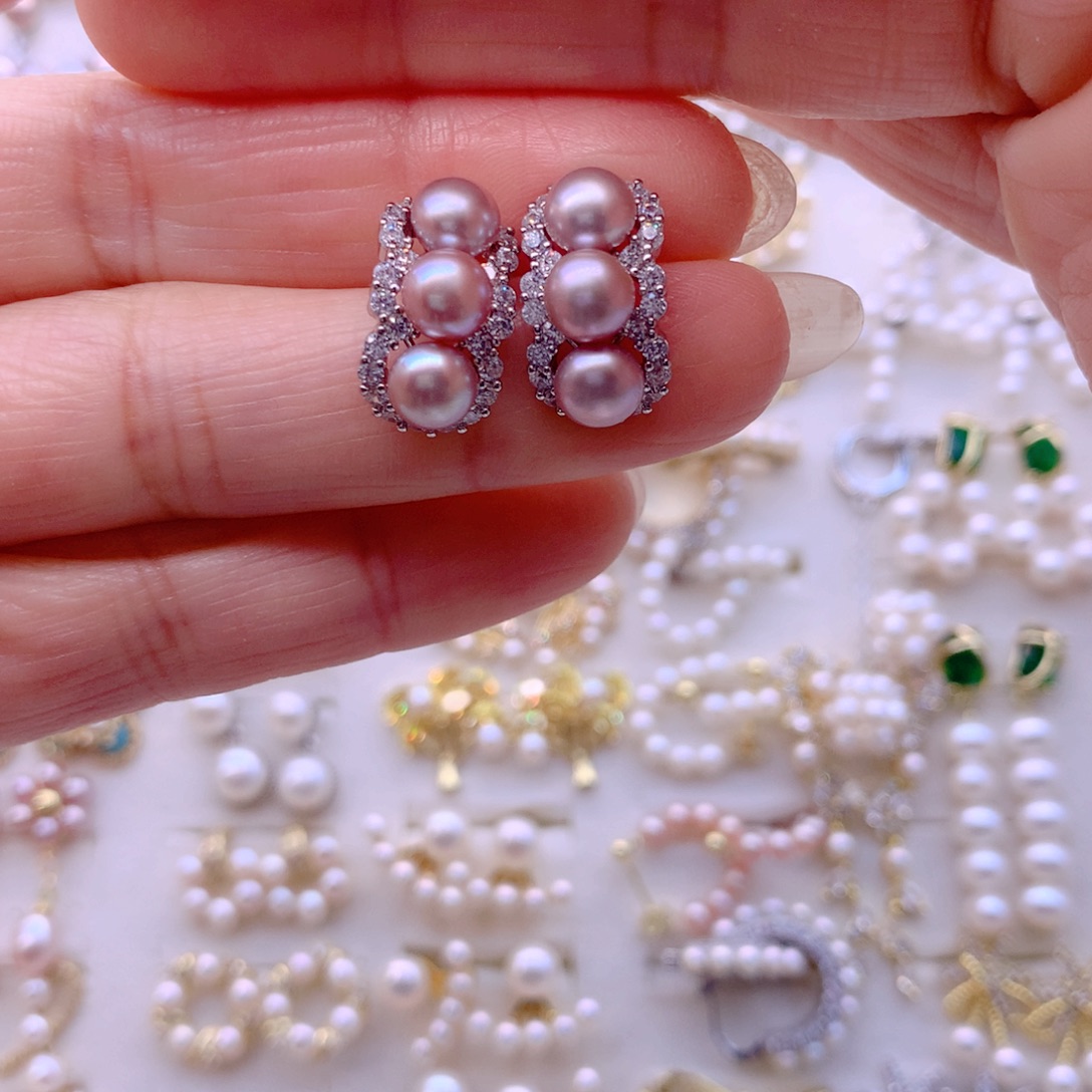 合金淡水珍珠耳饰