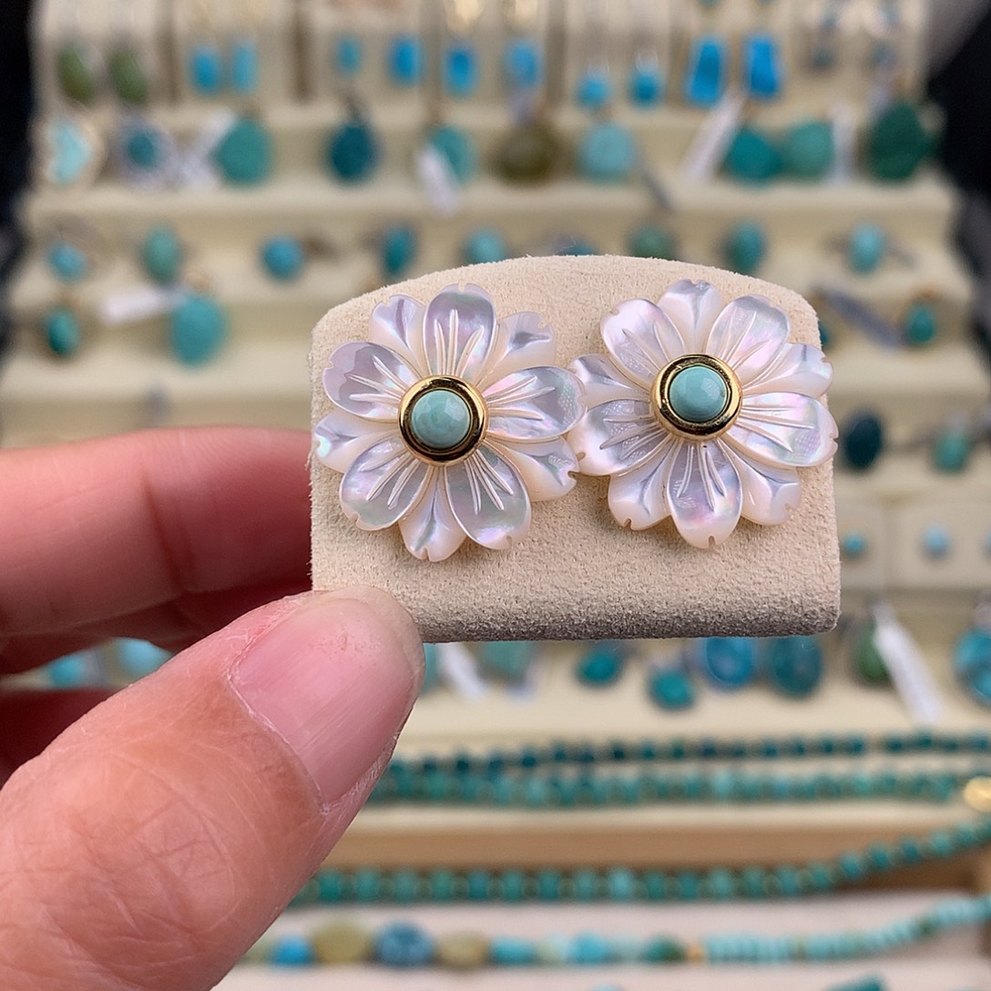 绿松石银S925镶嵌耳饰