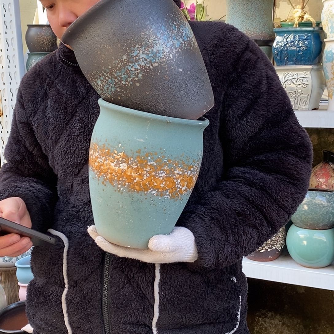 紫砂花盆口18高22福利俩个