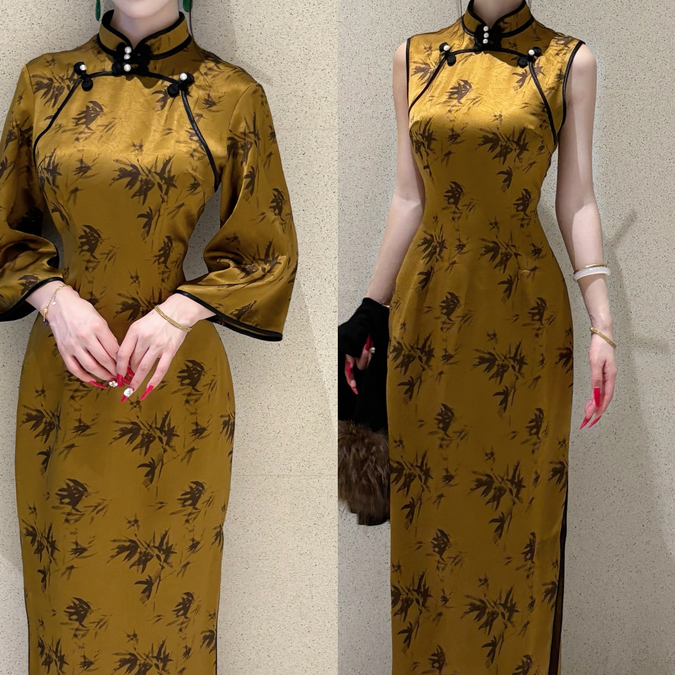 画报夫人原创自制国缎面改良古法旗袍连衣裙 万里竹山