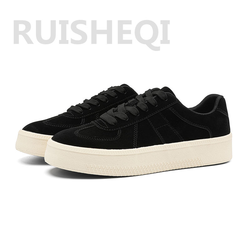 秋季新款板鞋厚底系带秋季百搭休闲板鞋休闲鞋黑色经典潮流鞋子