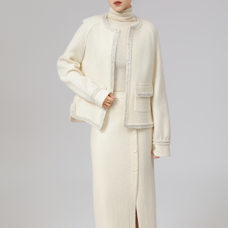 阿玛施秋冬百搭圆领气质千金花呢外套5400312女装短款小香风