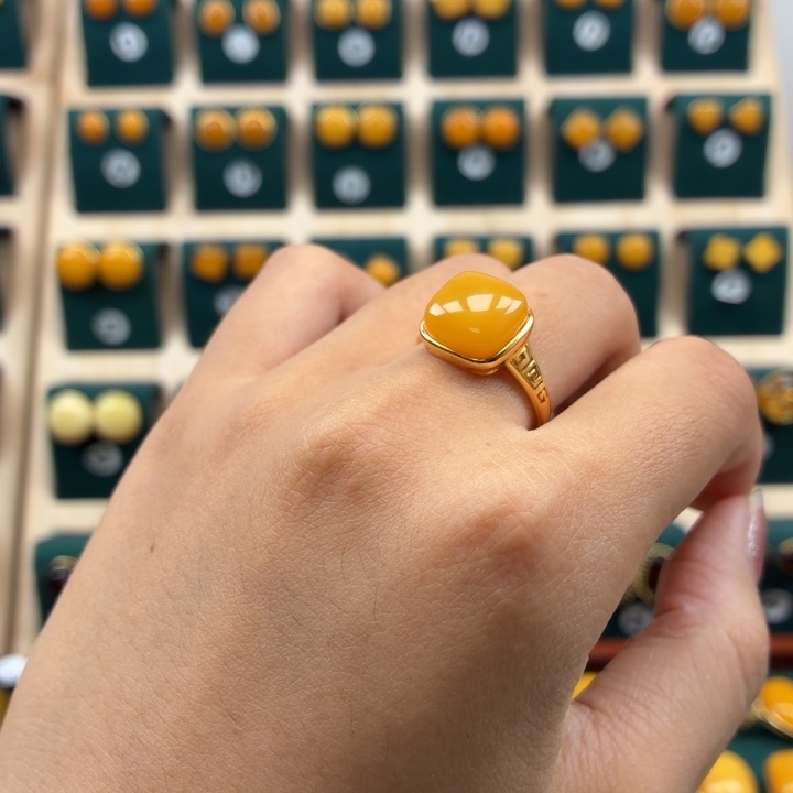 琥珀银S925镶嵌戒指