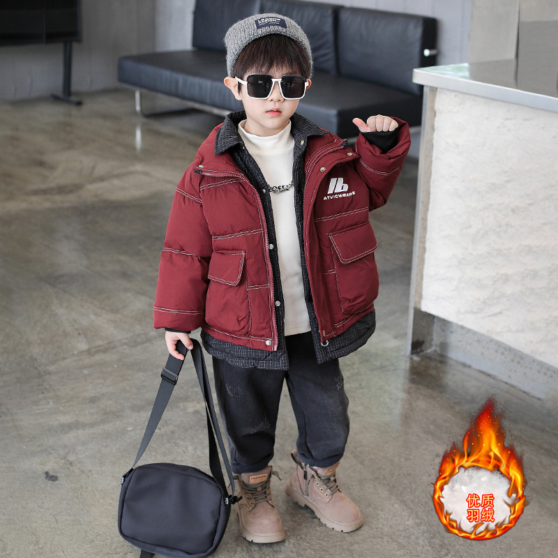 巴拉童年儿童羽绒服冬季痞帅小童宝宝白鸭绒加厚男童韩版假两件潮
