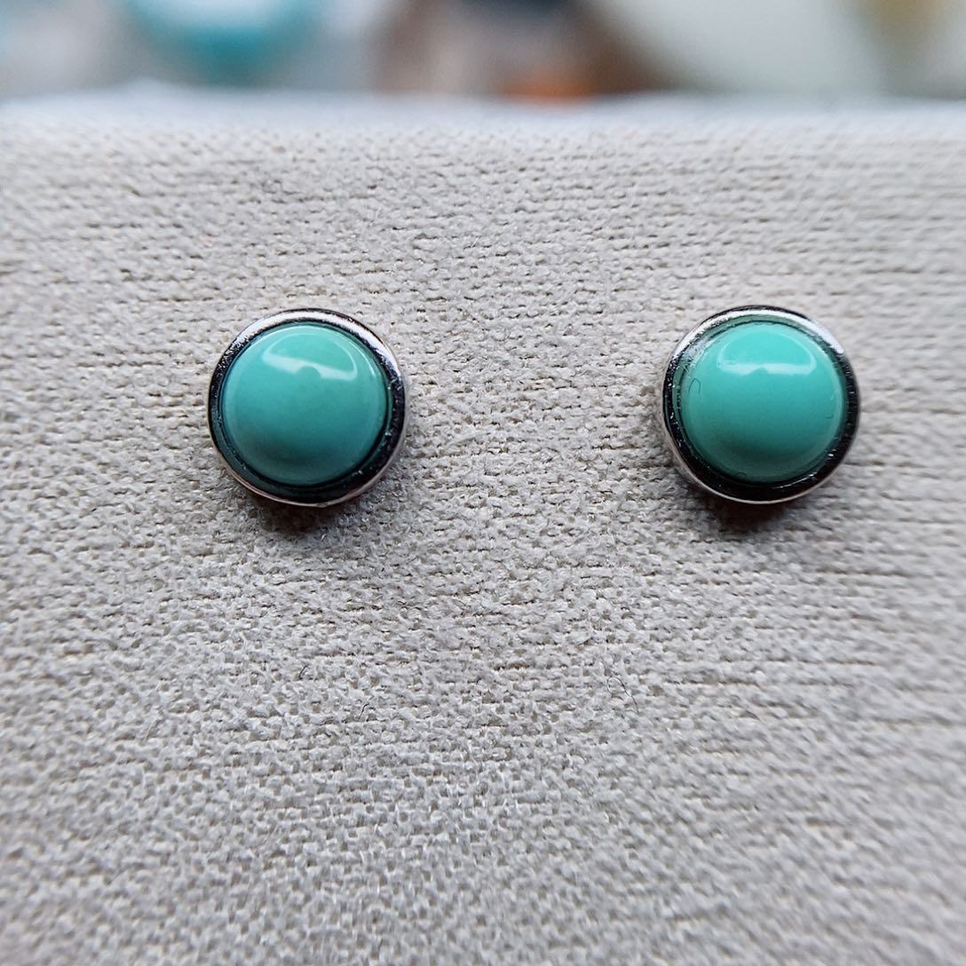 绿松石耳钉银S925镶嵌