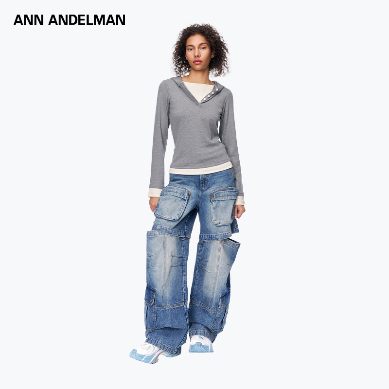 ANN ANDELMAN 复古设计感宽松直筒牛仔裤可拆卸阔腿工装裤