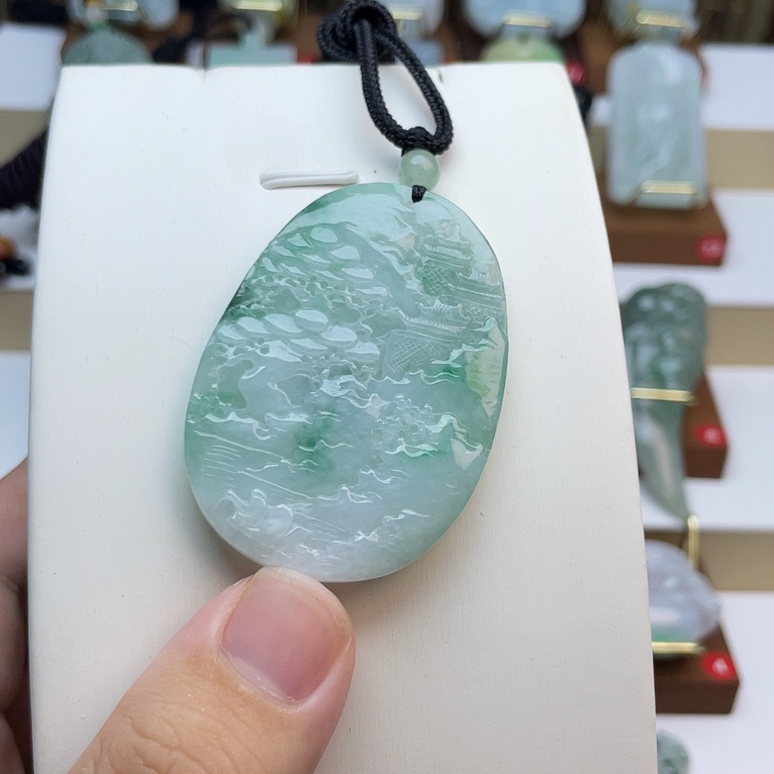 翡翠未镶嵌吊坠(不含链)山水牌