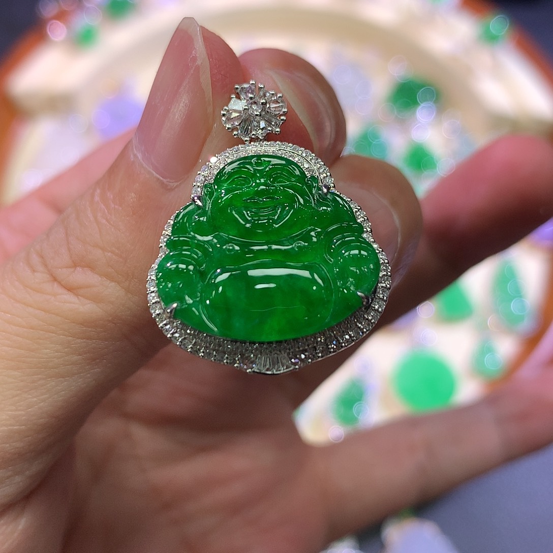 翡翠18K金镶嵌吊坠(不含链)