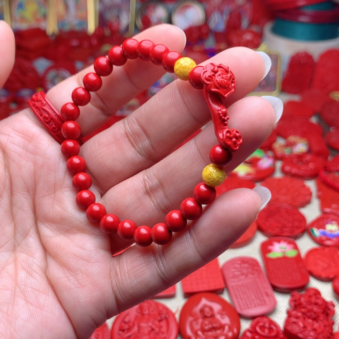 天然辰砂工艺品朱砂如意手串