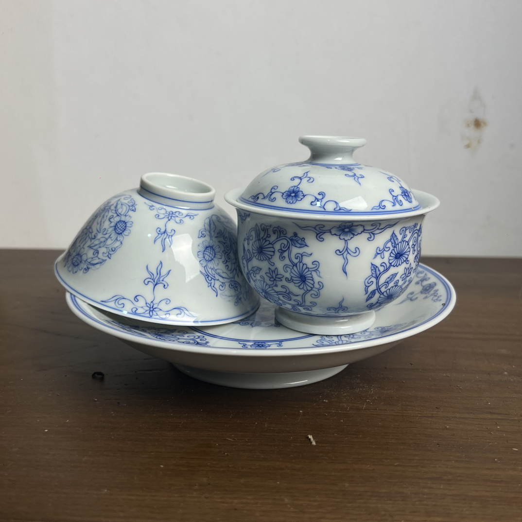景德镇手绘青花团菊套组