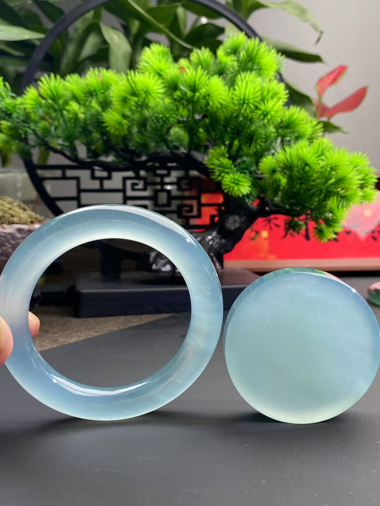 火火寻翠 缅甸天然A货翡翠高冰玻蓝底套装