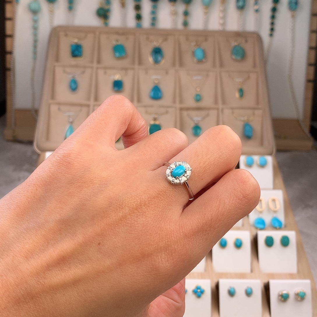 绿松石银S925镶嵌戒指