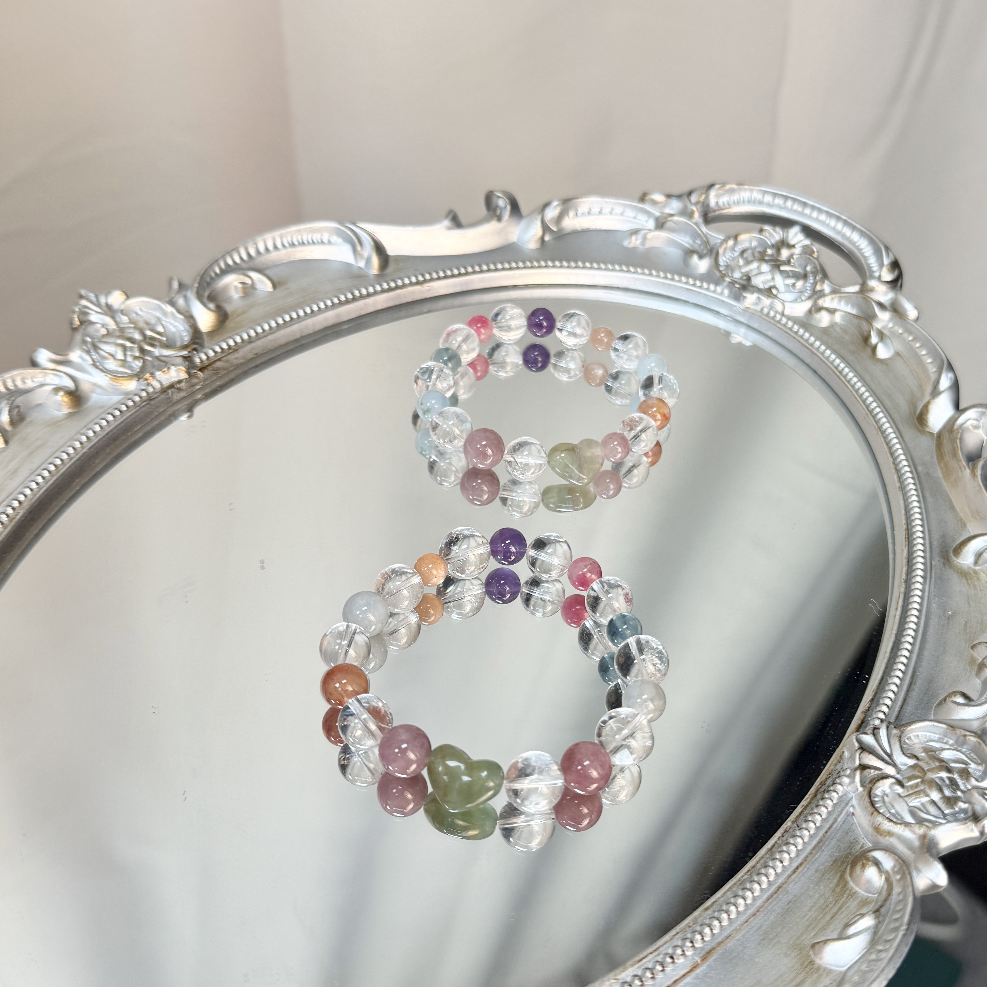 天然白水晶多宝桃心手串 8-10mm