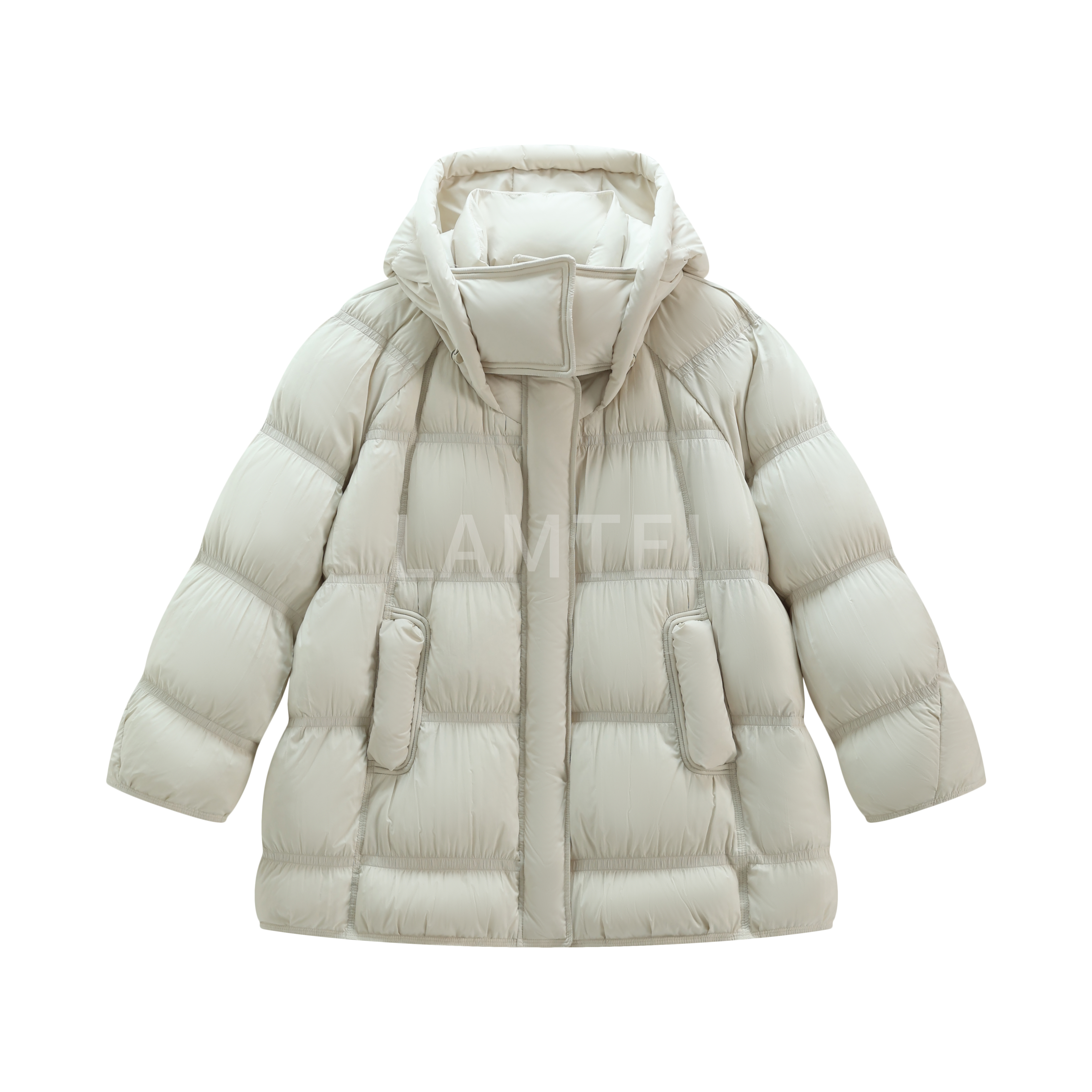 【LAMTEI】 兰地 2025年新款轻奢肌理感压褶连帽中长款鹅绒服LD606 