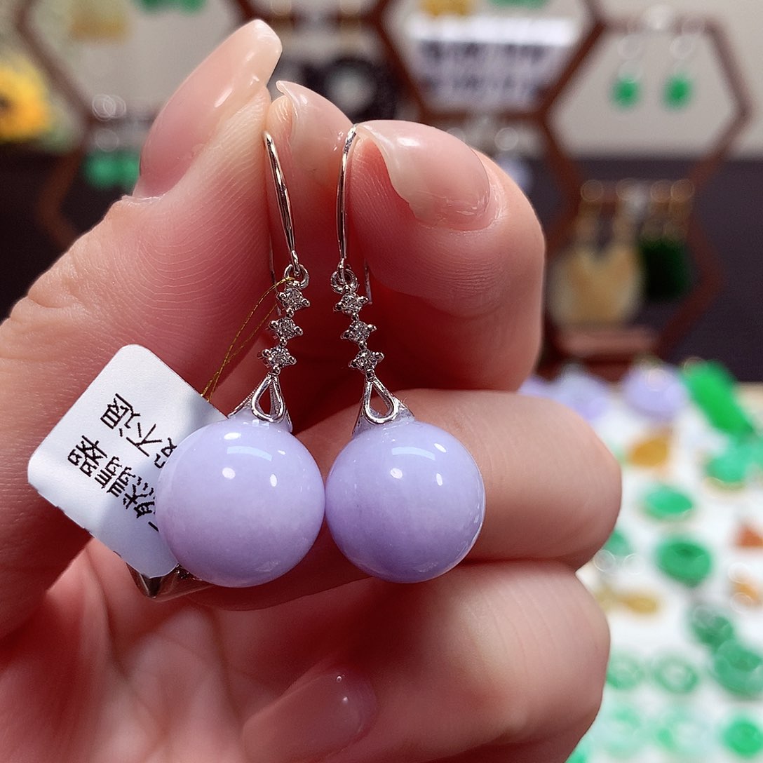 翡翠耳饰18K金镶嵌天然翡翠