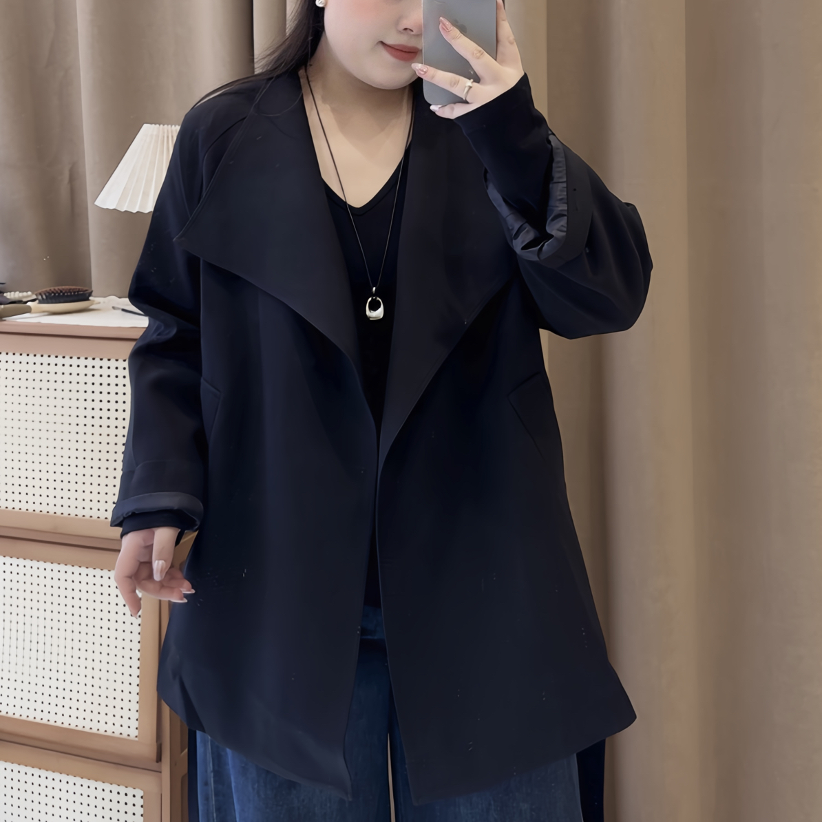 25823文文家秋季新款翻领风衣外套大码