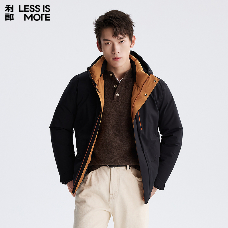 利郎轻时尚男装【撞色门襟】羽绒服男连帽双门襟防风保暖通勤外套