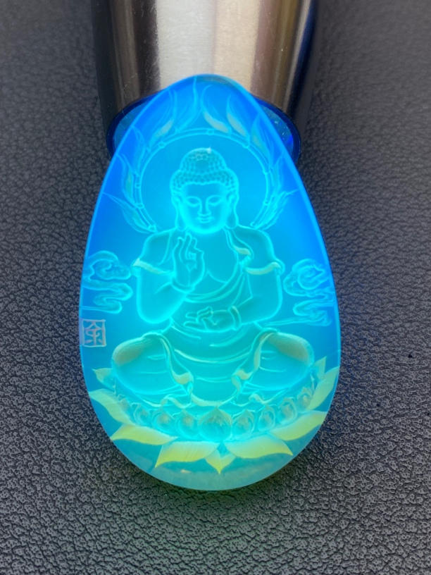 蓝珀阴雕 阿弥陀佛 余贤国阴雕作品 琥珀蜜蜡