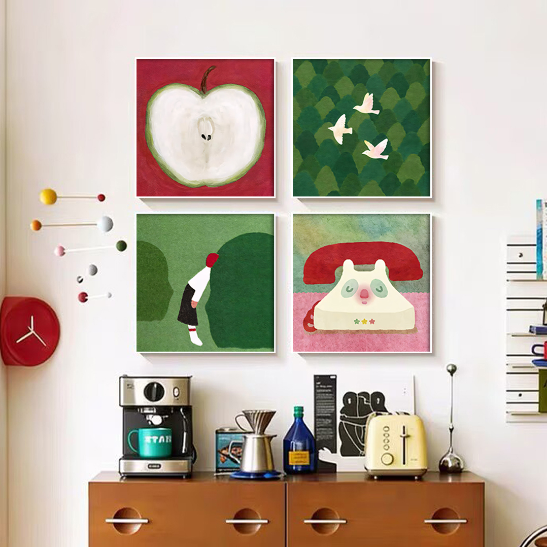 H21多巴胺组合挂画玄关客厅装饰画中古包豪斯卧室背景墙大白墙画