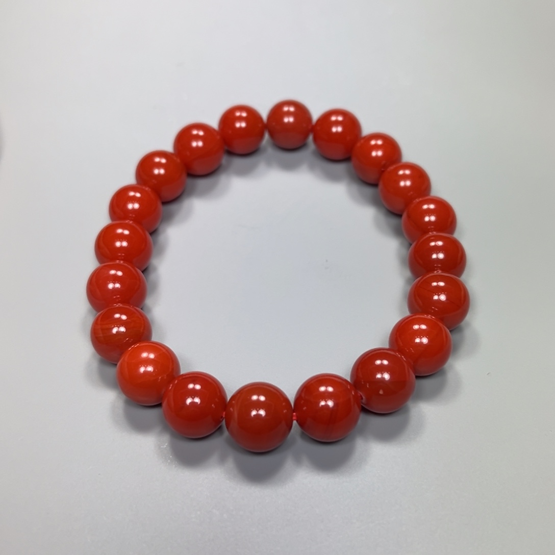 南红玛瑙辣椒红圆珠单圈10mm官坡未镶嵌